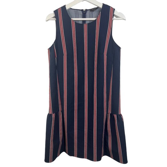 Halogen Dress Womens XS Mini Shift Blue Red Striped Sleeveless Fall Casual Work - Picture 1 of 12